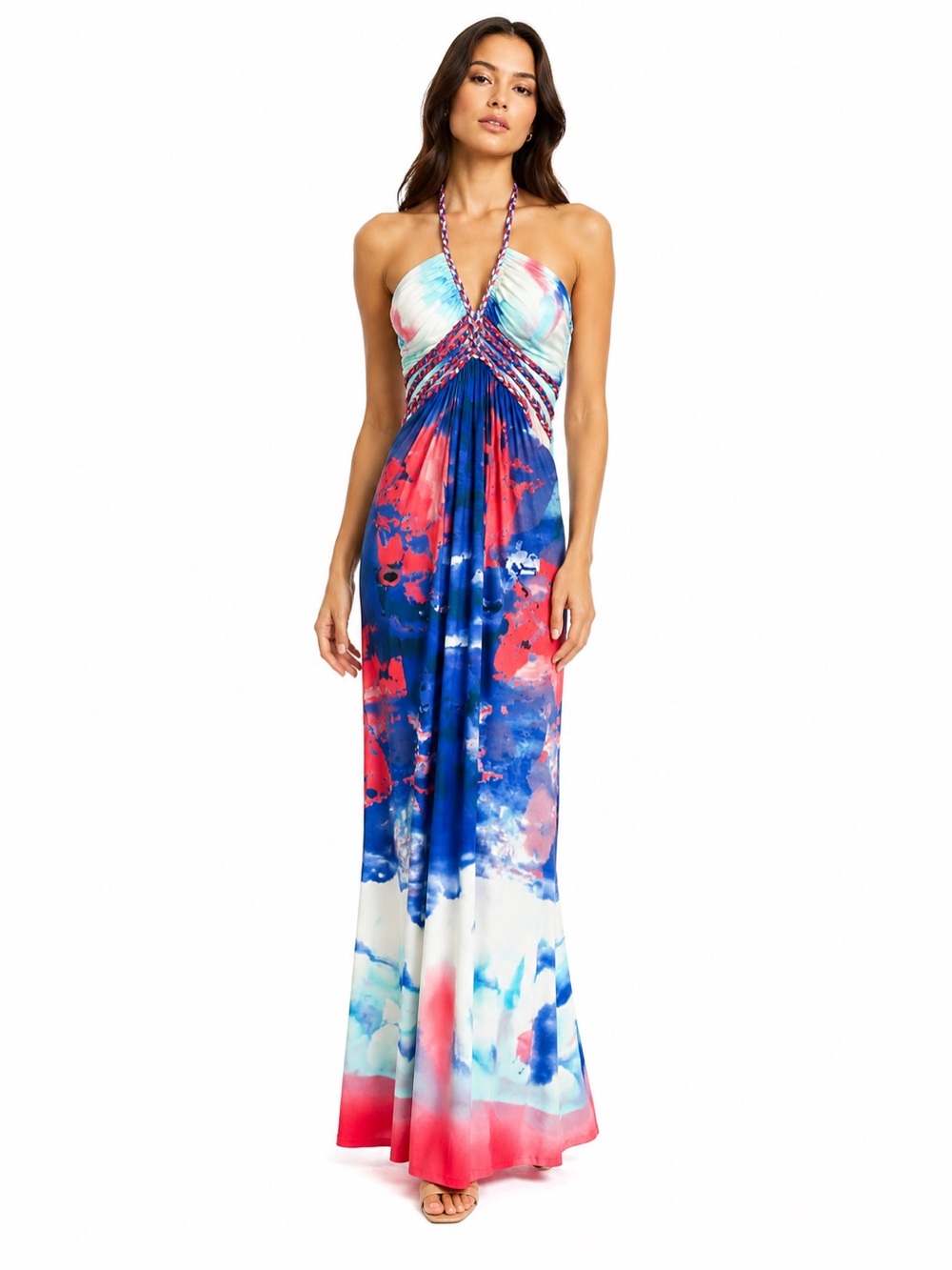 Cynthia Rowley Multicolor Halter Maxi Dress - Blue, Red, White